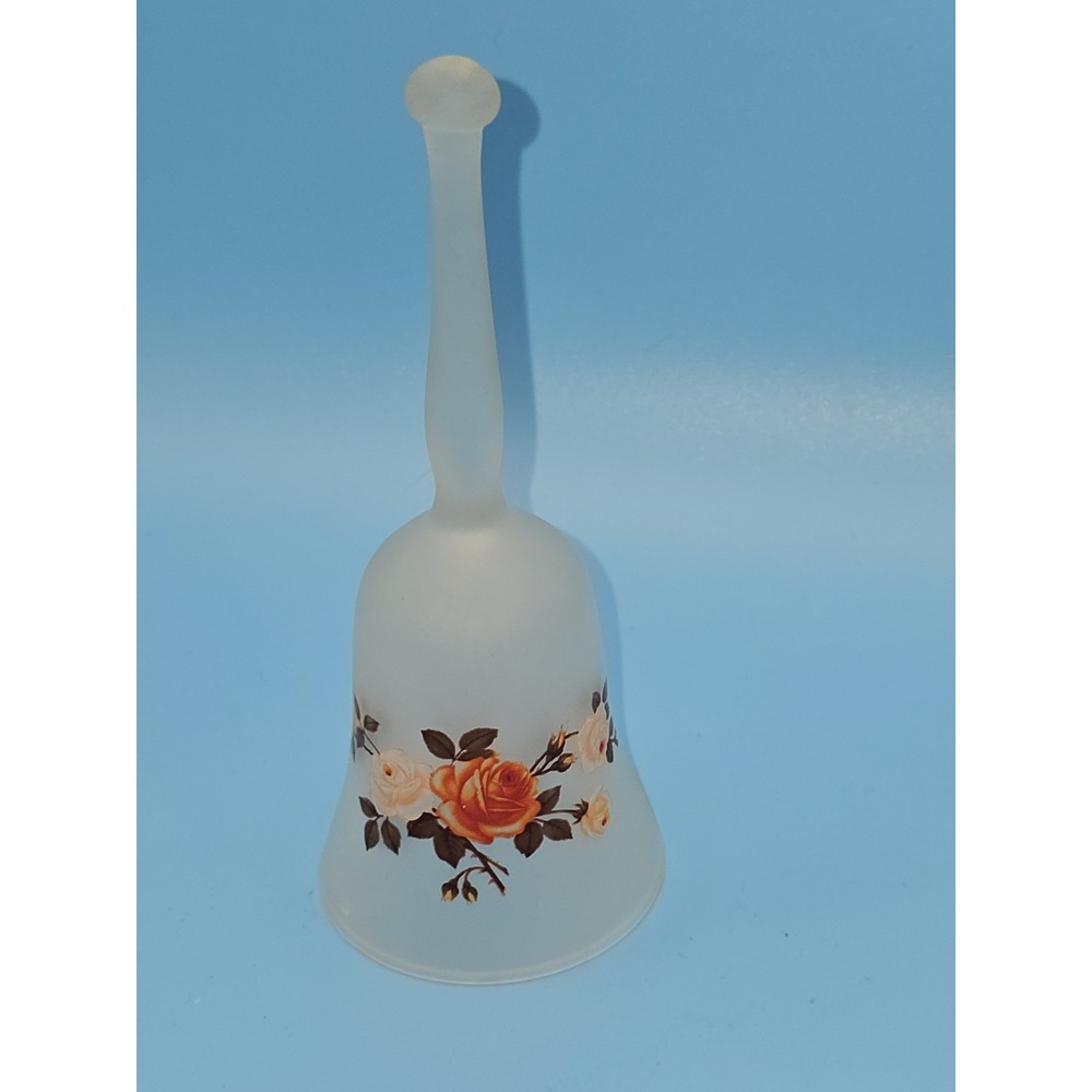 Viking‎ Frosted Glass Bell Hand painted Flowers Original Label 6" Tall